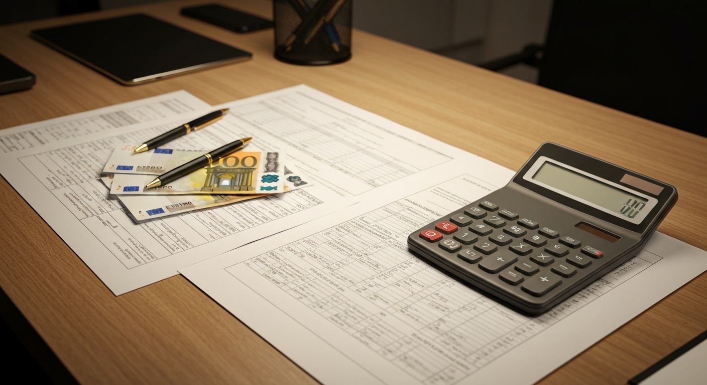 Professioneller Finanzplan mit Dokumenten und Taschenrechner