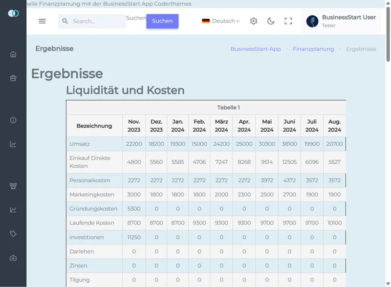 Liquiditätsrechner Software Screenshot